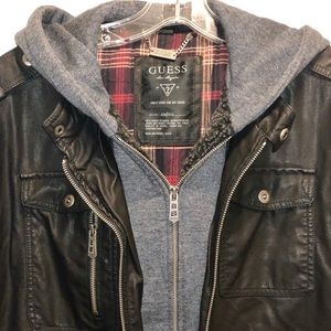 Guess men’s faux black leather jacket, Size S